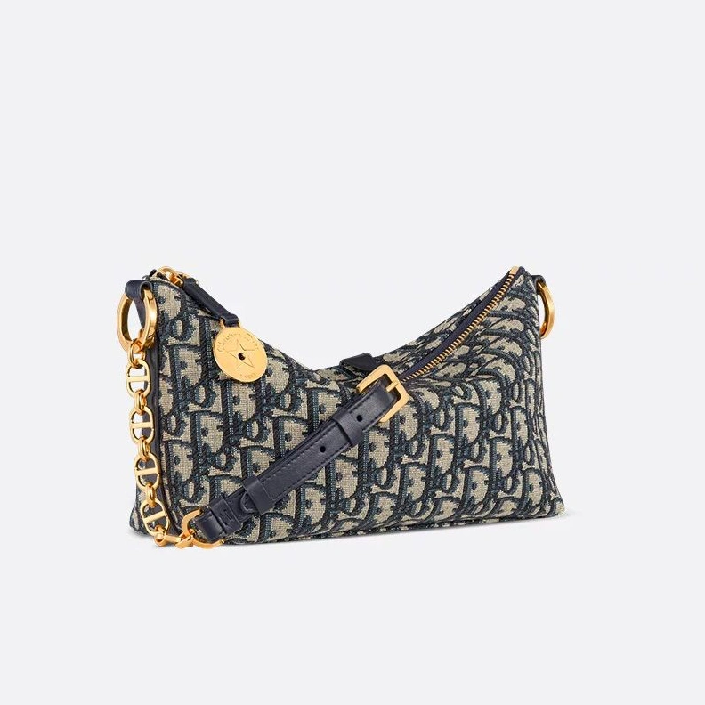 HighQuality 7468 Diorstar Hobo Bag with Chain In Oblique Motif Canvas Blue