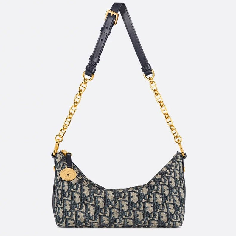 HighQuality 7468 Diorstar Hobo Bag with Chain In Oblique Motif Canvas Blue