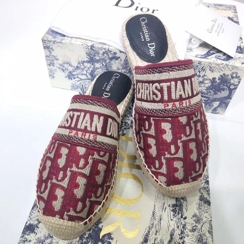 HighQuality 8012 Christian Dior Granville Mules Women Oblique Motif Cotton Burgundy