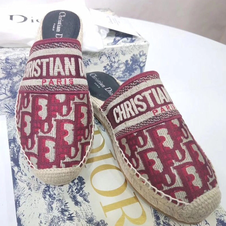 HighQuality 8012 Christian Dior Granville Mules Women Oblique Motif Cotton Burgundy