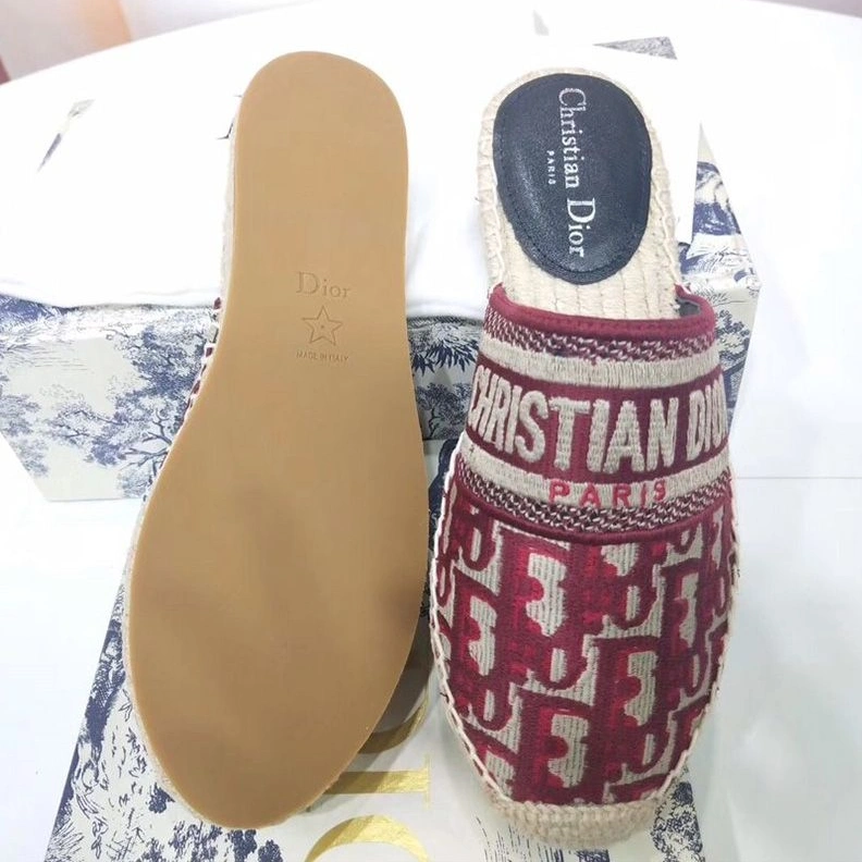 HighQuality 8012 Christian Dior Granville Mules Women Oblique Motif Cotton Burgundy