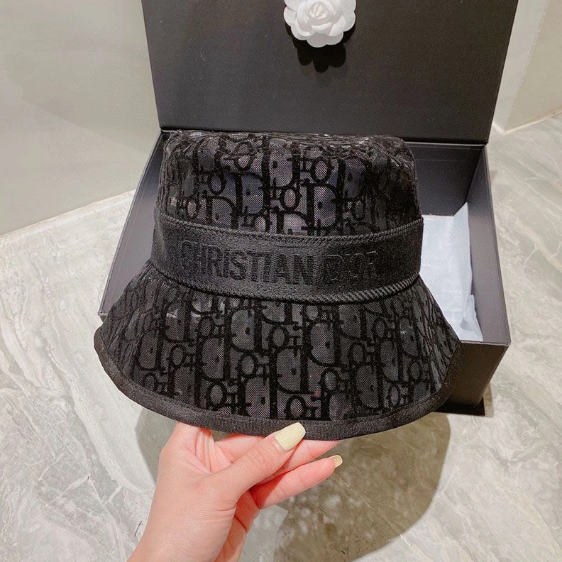 HighQuality 8385 Christian Dior Bucket Hat D-Oblique Motif Mesh Black