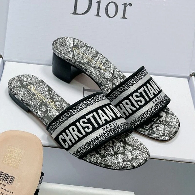 HighQuality 907 Christian Dior Dway Slides Women Plan de Paris Motif Canvas Black