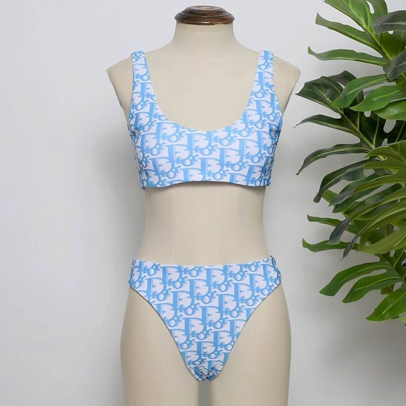 HighQuality 9970 Dior Bandeau Bikini Women Oblique Motif Lycra Sky Blue