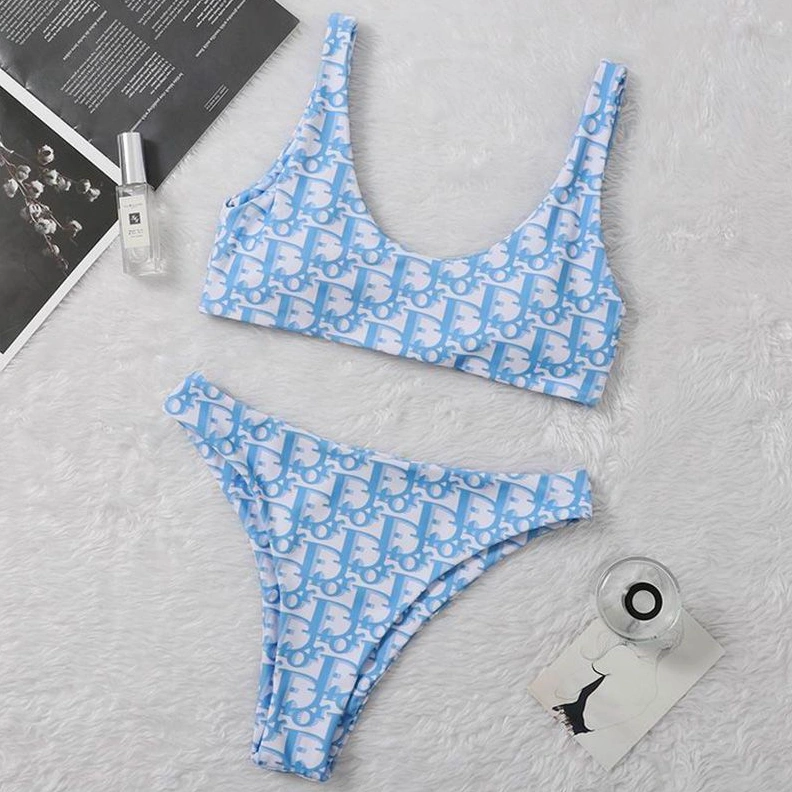 HighQuality 9970 Dior Bandeau Bikini Women Oblique Motif Lycra Sky Blue