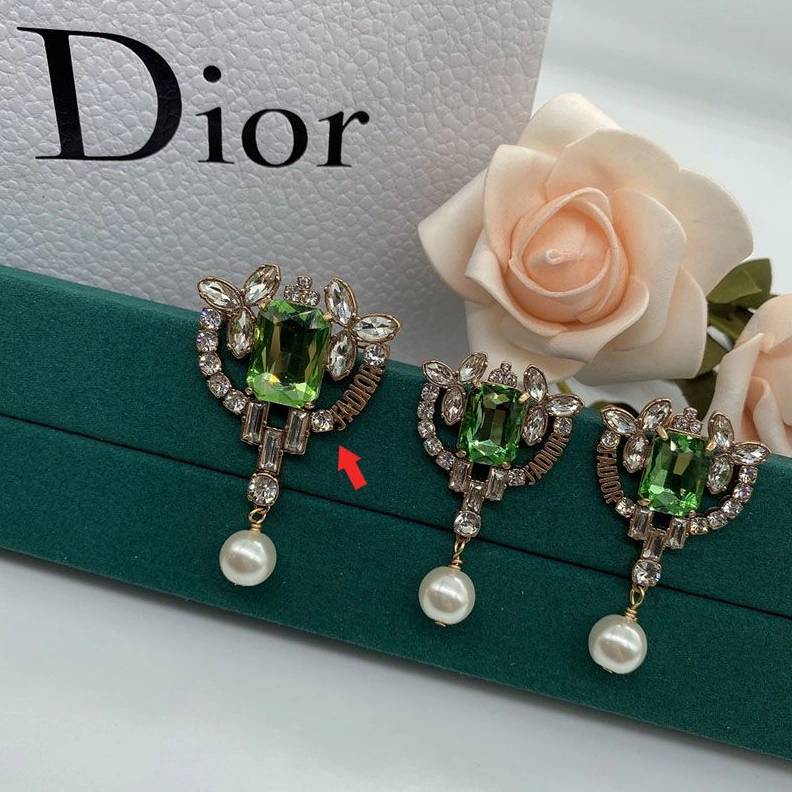 J'Adior Brooch, Silver and Green Crystals with White Resin Pearls Gold TopPick 3258