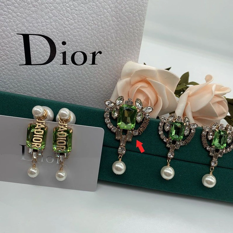 J'Adior Brooch, Silver and Green Crystals with White Resin Pearls Gold TopPick 3258