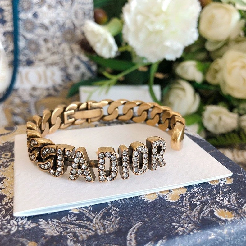 J'Adior Cuff Bracelet Antique Metal with White Crystals Gold ModernLook 1253