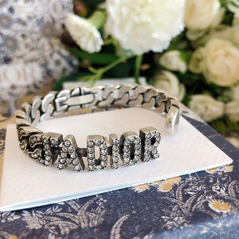 J'Adior Cuff Bracelet Antique Metal with White Crystals Silver SportInspired 5486