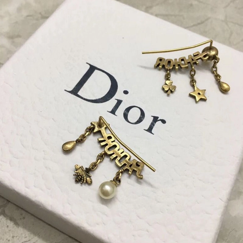 J'Adior Earrings Antique Metal Drop Charms with White Crystals Gold DailyWear 2912