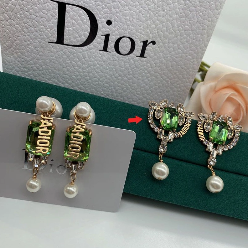 J'Adior Earrings Antique Metal, Silver and Green Crystals with White Resin Pearls Gold Affordable 8511