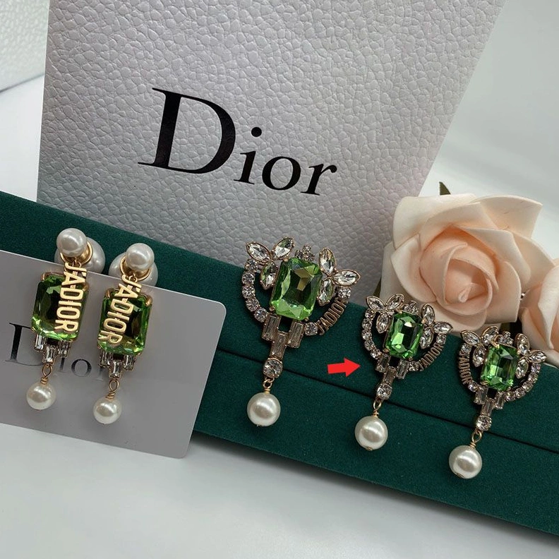 J'Adior Earrings Antique Metal, Silver and Green Crystals with White Resin Pearls Gold Affordable 8511