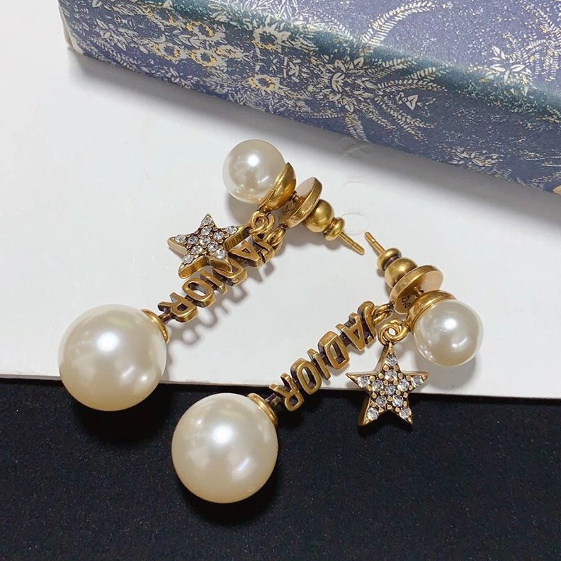 J'Adior Earrings Antique Metal, White Resin Pearls And White Crystals Gold Trendy 5801