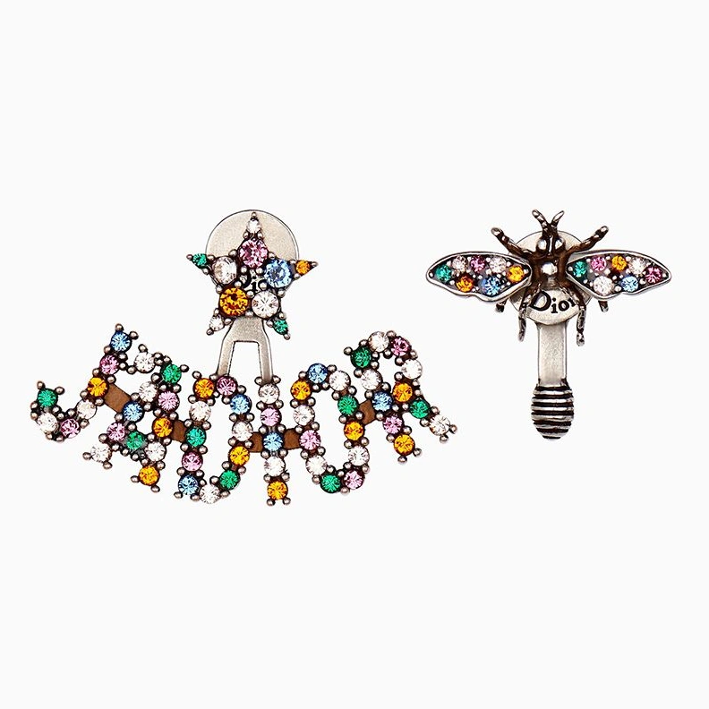 J'Adior Earrings Antique Metal with Multicolor Crystals Silver WellDesigned 6486