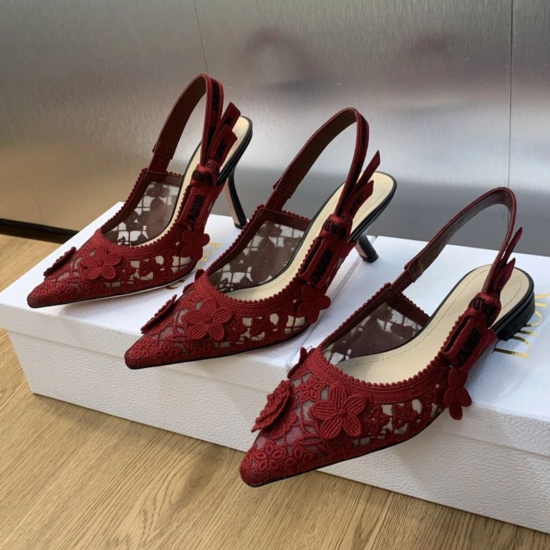 J'Adior Slingback Pumps Women 3D D-lace Motif Transparent Mesh Red ModernLook 2258