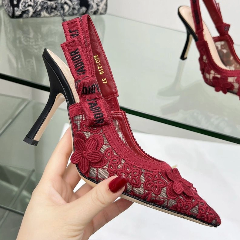 J'Adior Slingback Pumps Women 3D D-lace Motif Transparent Mesh Red ModernLook 2258