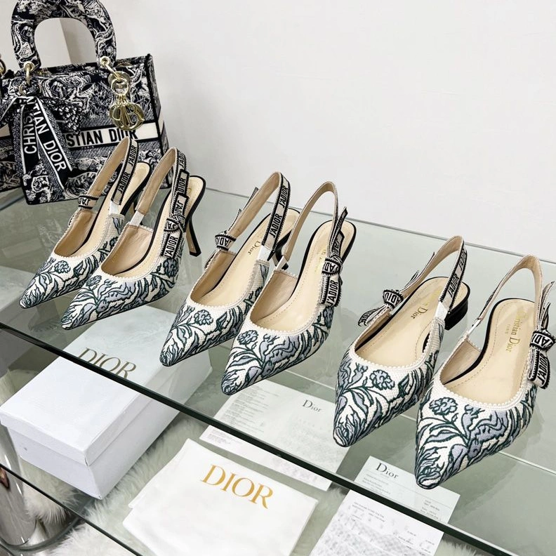 J'Adior Slingback Pumps Women Brocart Motif Canvas Blue BestValue 881