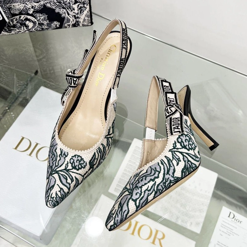 J'Adior Slingback Pumps Women Brocart Motif Canvas Blue BestValue 881