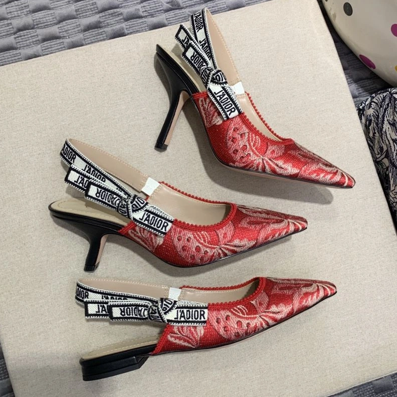 J'Adior Slingback Pumps Women Brocart Motif Canvas Red Affordable 4324