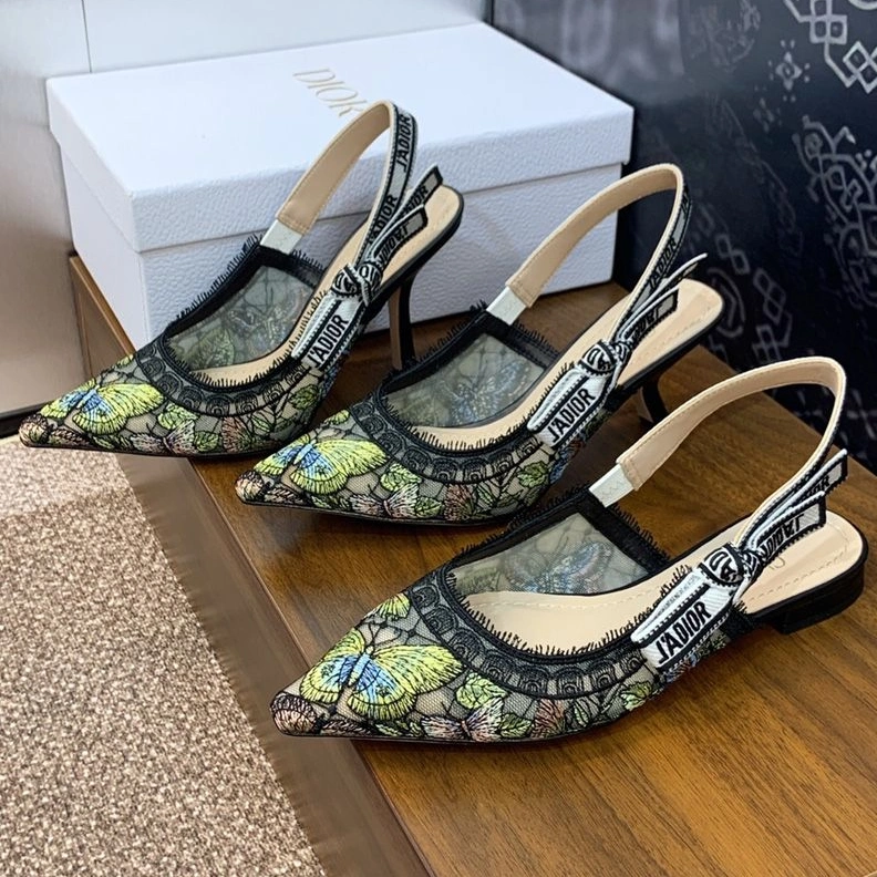 J'Adior Slingback Pumps Women Butterfly Motif Transparent Mesh Black Yellow UrbanStyle 8767