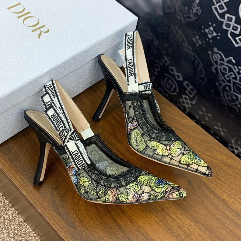 J'Adior Slingback Pumps Women Butterfly Motif Transparent Mesh Black Yellow UrbanStyle 8767