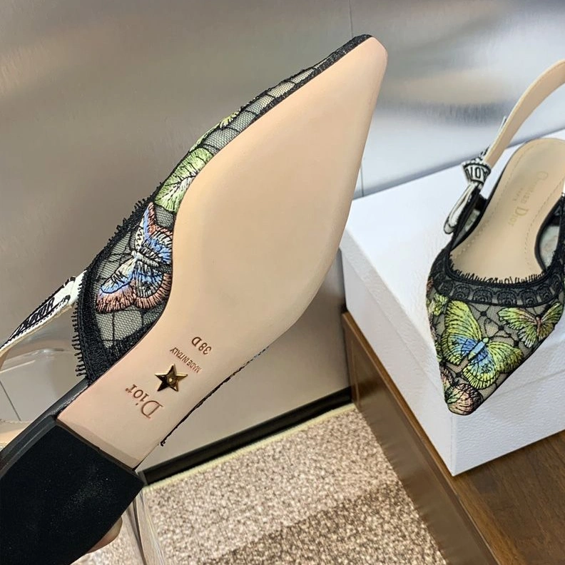 J'Adior Slingback Pumps Women Butterfly Motif Transparent Mesh Black Yellow UrbanStyle 8767