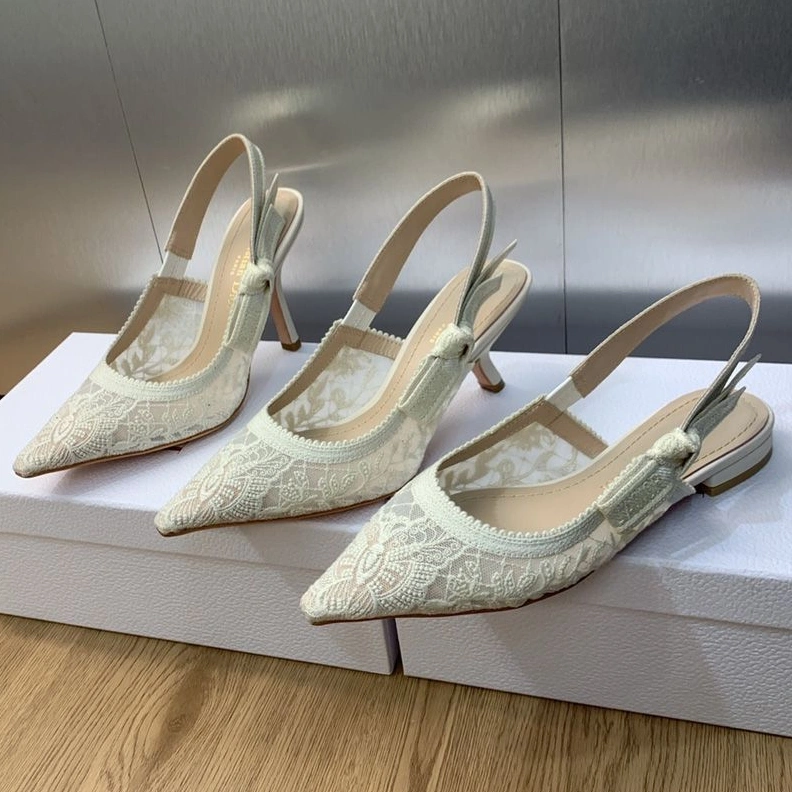J'Adior Slingback Pumps Women Butterfly Motif Transparent Mesh White StreetReady 9198