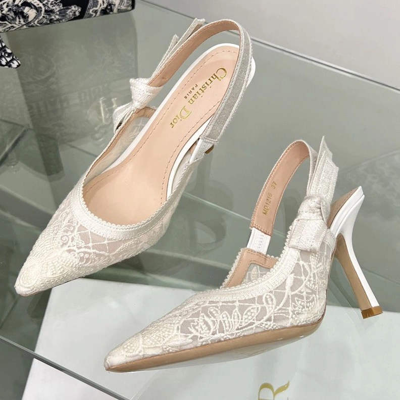 J'Adior Slingback Pumps Women Butterfly Motif Transparent Mesh White StreetReady 9198
