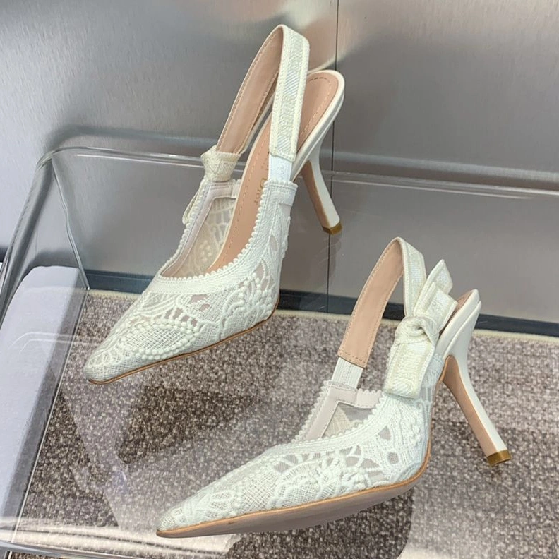 J'Adior Slingback Pumps Women D-Lace Butterfly Motif Macrame White HighQuality 1604
