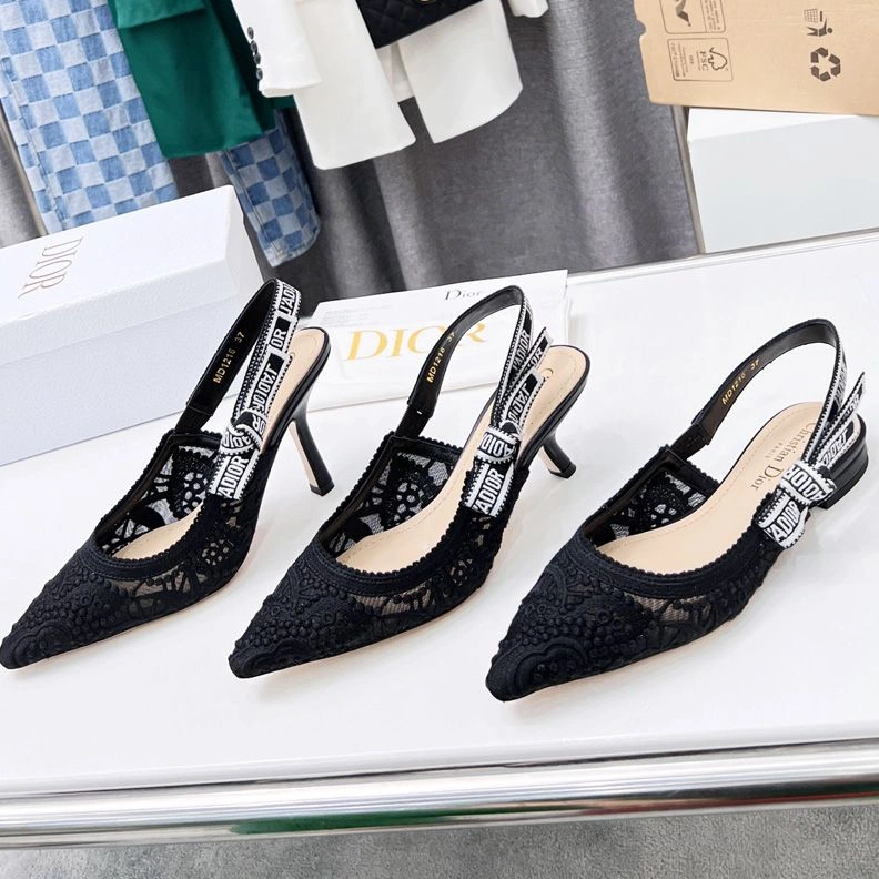 J'Adior Slingback Pumps Women D-Lace Motif Macrame Black EasyMatch 3948