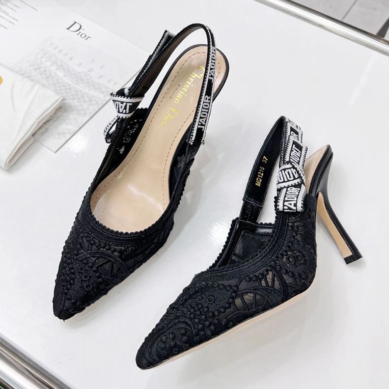 J'Adior Slingback Pumps Women D-Lace Motif Macrame Black EasyMatch 3948
