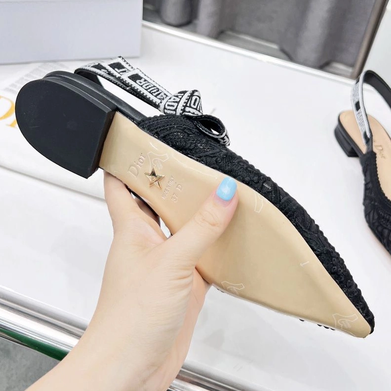 J'Adior Slingback Pumps Women D-Lace Motif Macrame Black EasyMatch 3948