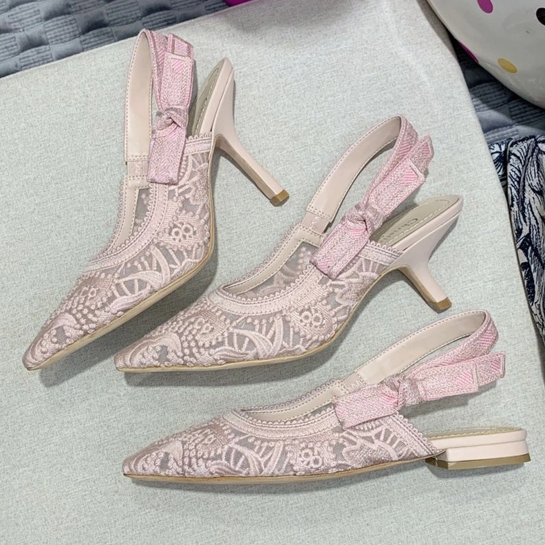J'Adior Slingback Pumps Women D-Lace Motif Macrame Pink Trendy 1367