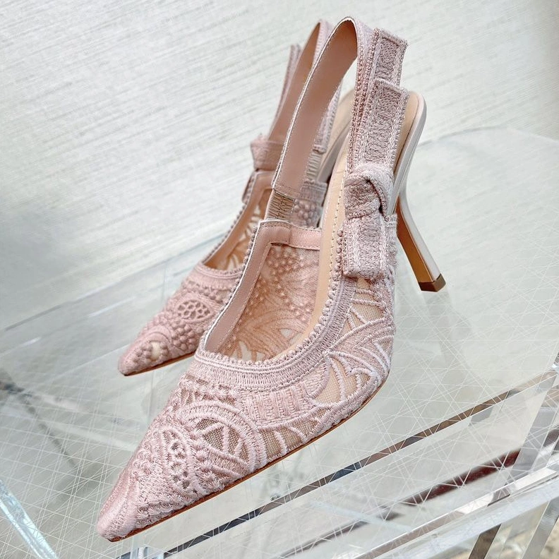 J'Adior Slingback Pumps Women D-Lace Motif Macrame Pink Trendy 1367