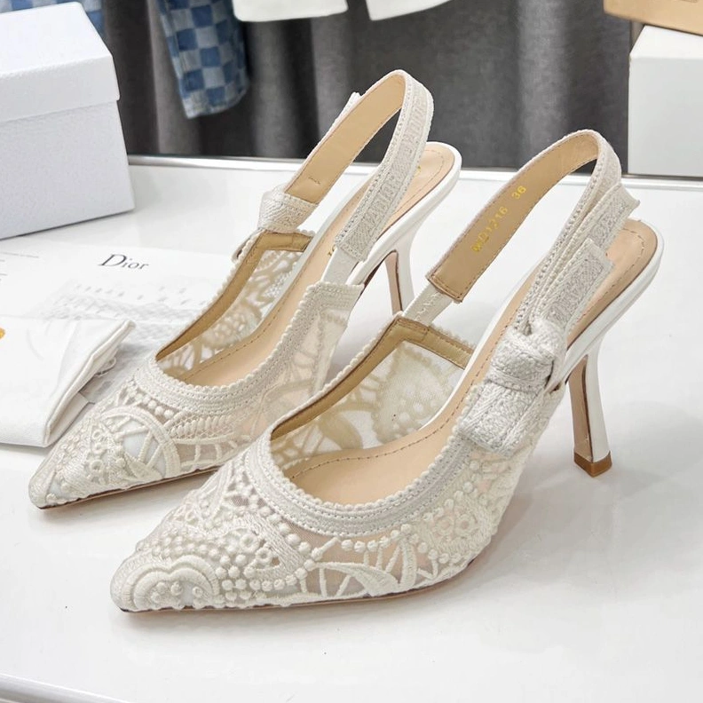 J'Adior Slingback Pumps Women D-Lace Motif Macrame White UrbanStyle 6497