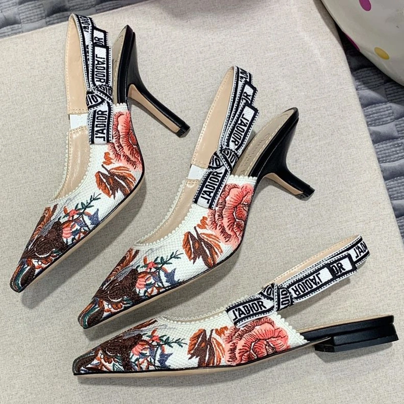 J'Adior Slingback Pumps Women Jardin d'Hiver Motif Canvas White Comfortable 6283