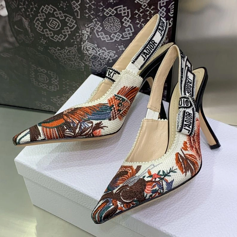 J'Adior Slingback Pumps Women Jardin d'Hiver Motif Canvas White SmartChoice 3890