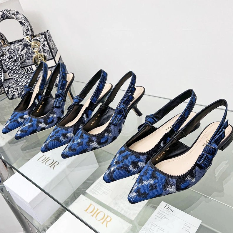 J'Adior Slingback Pumps Women Mizza Motif Canvas Blue Popular 929