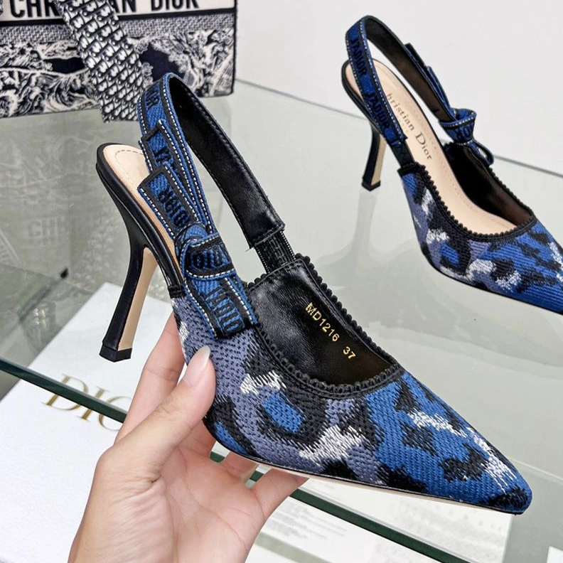 J'Adior Slingback Pumps Women Mizza Motif Canvas Blue Popular 929