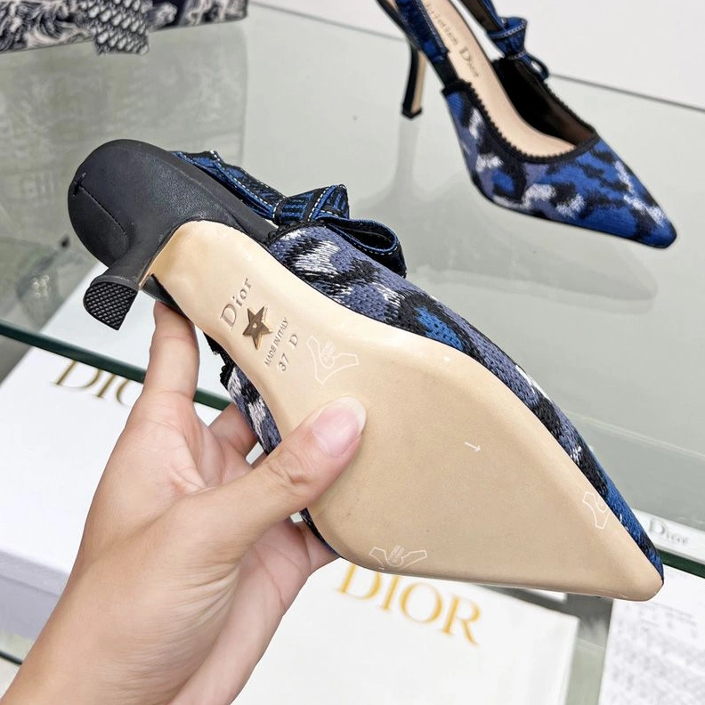 J'Adior Slingback Pumps Women Mizza Motif Canvas Blue Popular 929