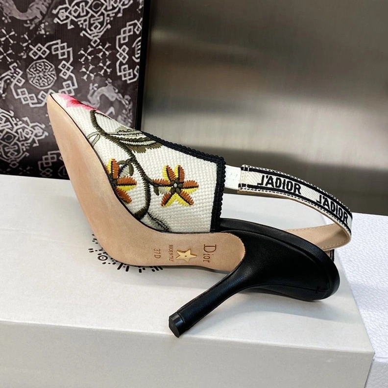 J'Adior Slingback Pumps Women Petites Fleurs Motif Canvas White TopPick 7459