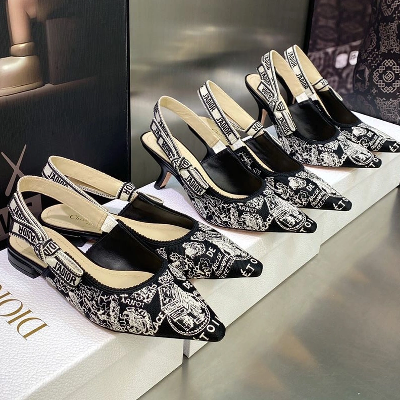 J'Adior Slingback Pumps Women Plan de Paris Motif Canvas Black Popular 9598