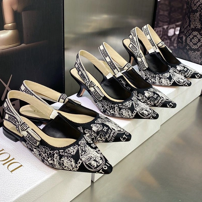 J'Adior Slingback Pumps Women Plan de Paris Motif Canvas Black SportInspired 2760
