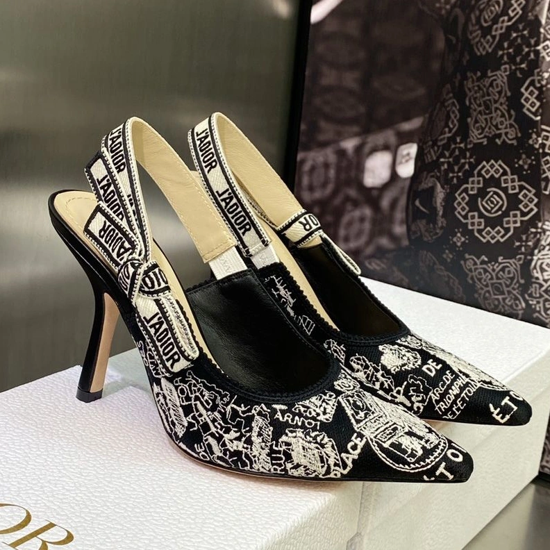 J'Adior Slingback Pumps Women Plan de Paris Motif Canvas Black SportInspired 2760