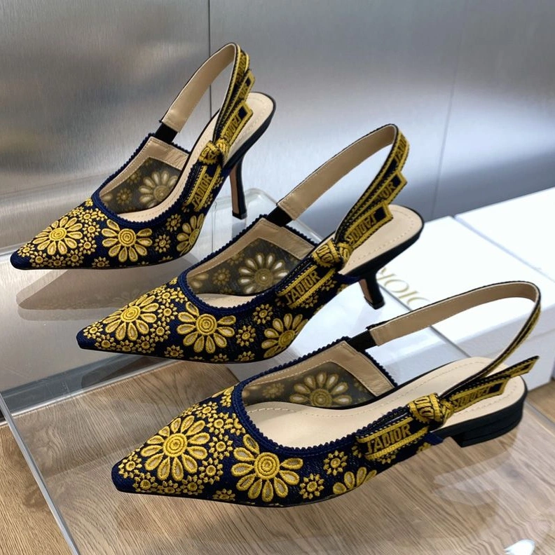 J'Adior Slingback Pumps Women Saint-Gall Floral Motif Mesh Blue Gold EasyMatch 980