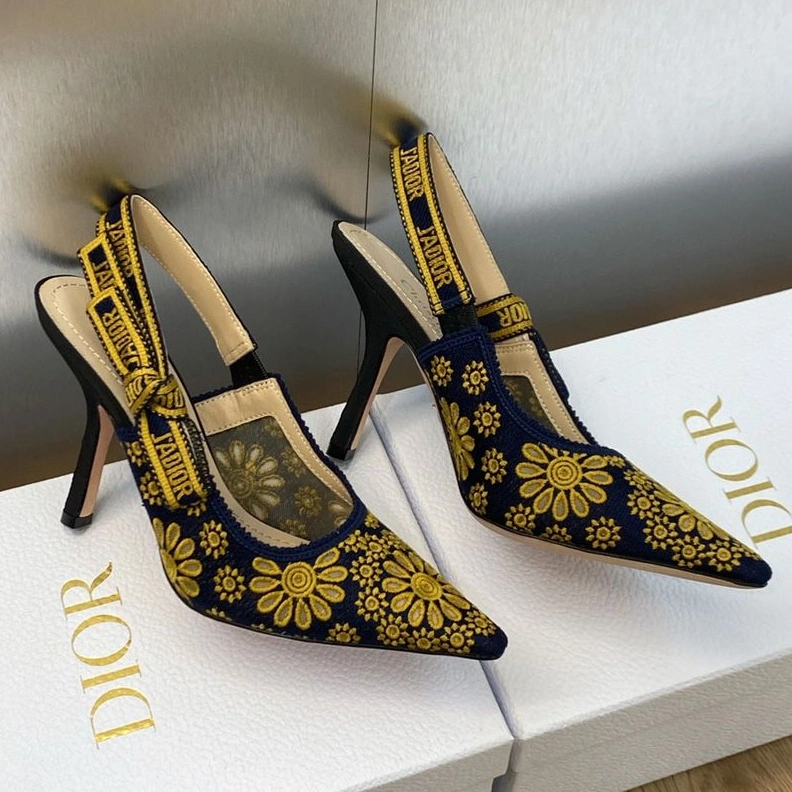 J'Adior Slingback Pumps Women Saint-Gall Floral Motif Mesh Blue Gold EasyMatch 980