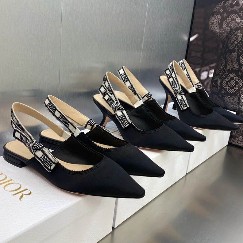 J'Adior Slingback Pumps Women Satin and Cotton Black Comfortable 3719