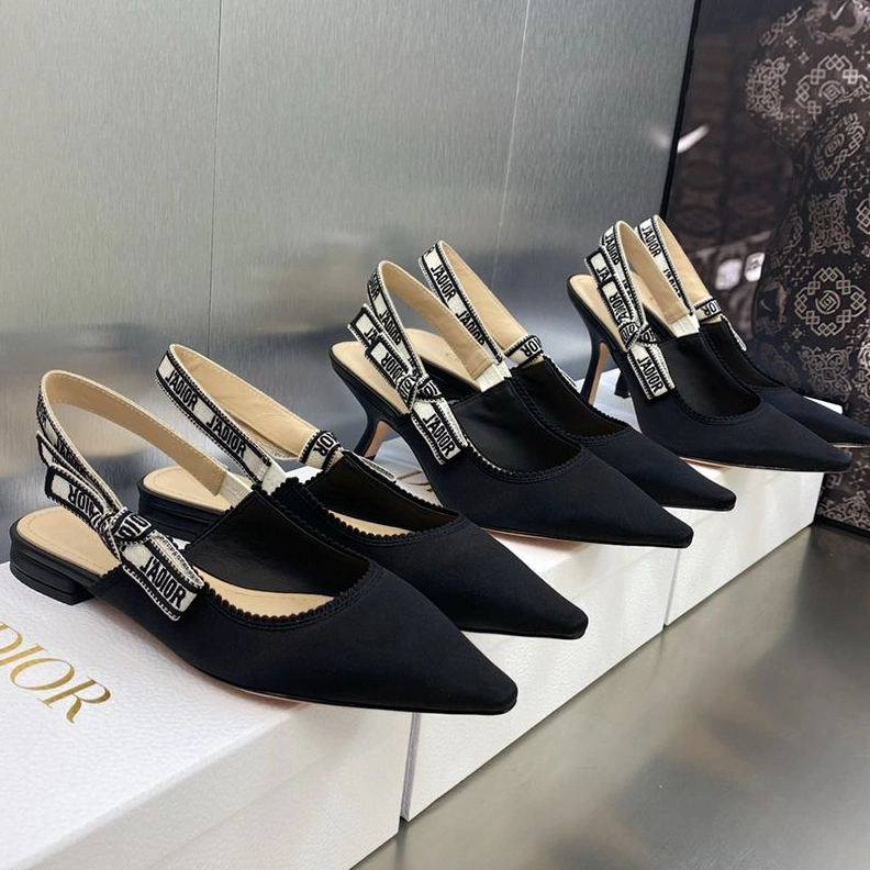 J'Adior Slingback Pumps Women Satin and Cotton Black Comfortable 998