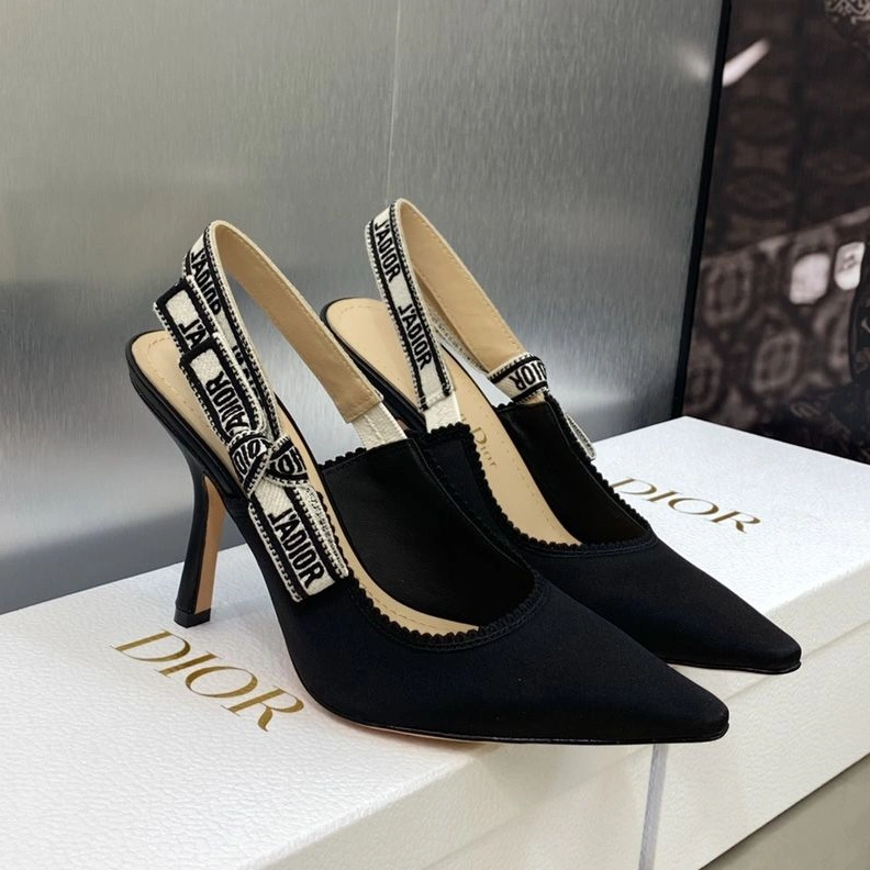 J'Adior Slingback Pumps Women Satin and Cotton Black Comfortable 998