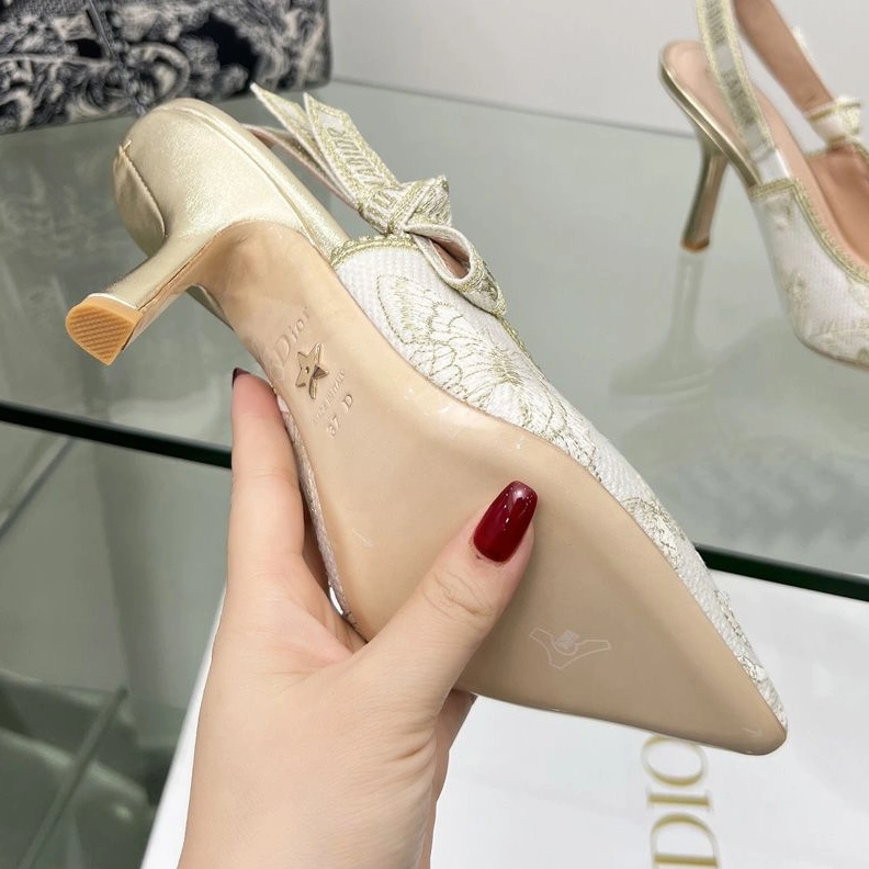 J'Adior Slingback Pumps Women Toile de Jouy Mexico Motif Canvas White Gold WellDesigned 3658